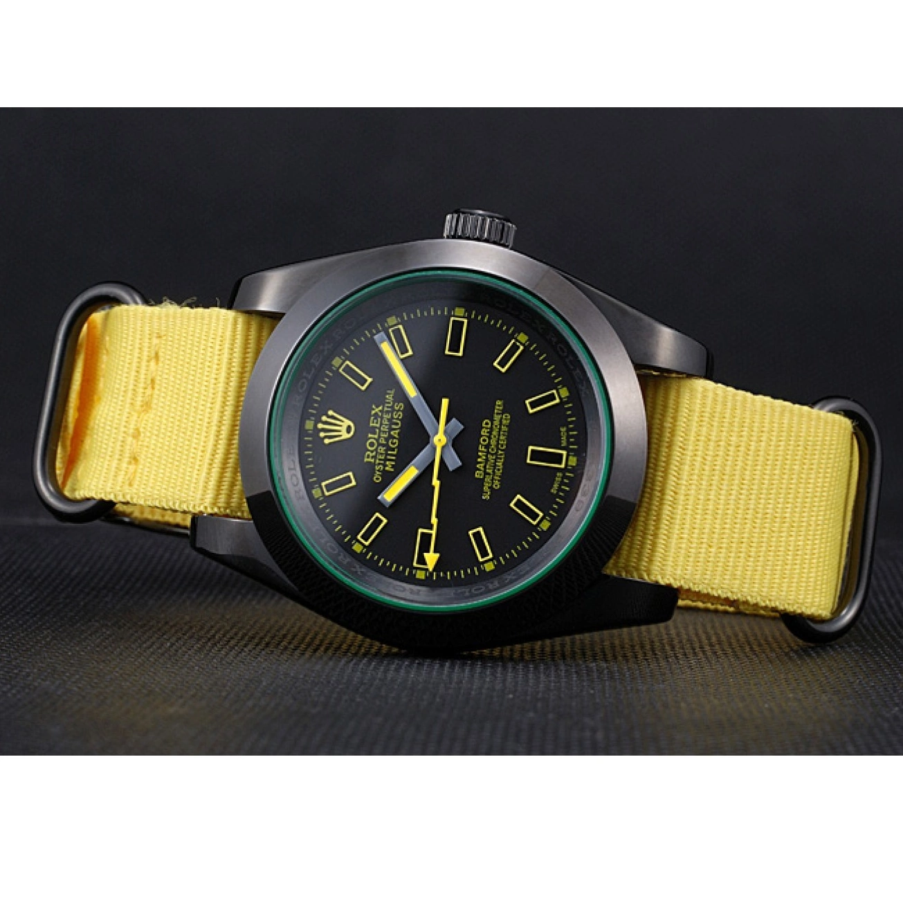 Rolex copies cheap 621999 Strap Nylon Rolex Bamford Yellow Milgauss 0530